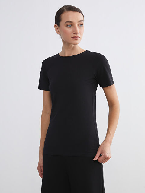 LCWAIKIKI Basic Bisiklet Yaka Kadın Tişört - S6CD38Z8-CVL