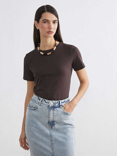 LCWAIKIKI Basic Bisiklet Yaka Kadın Tişört - S6CD38Z8-R39