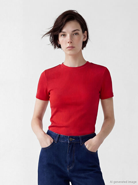 LCW Vision Dik Yaka Kadın Tişört - S6CD54Z8-HJY