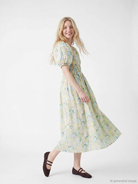 XSIDE Square Neck Floral Poplin Dress