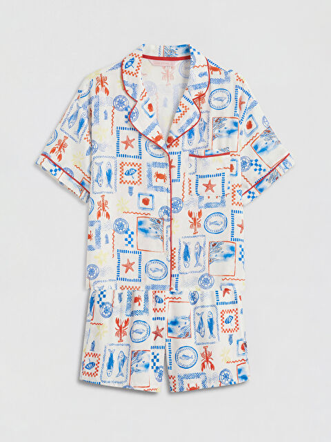 LCW DREAM Gömlek Yaka Baskılı Kadın Şortlu Pijama Takımı - S6CE09Z8-LRA