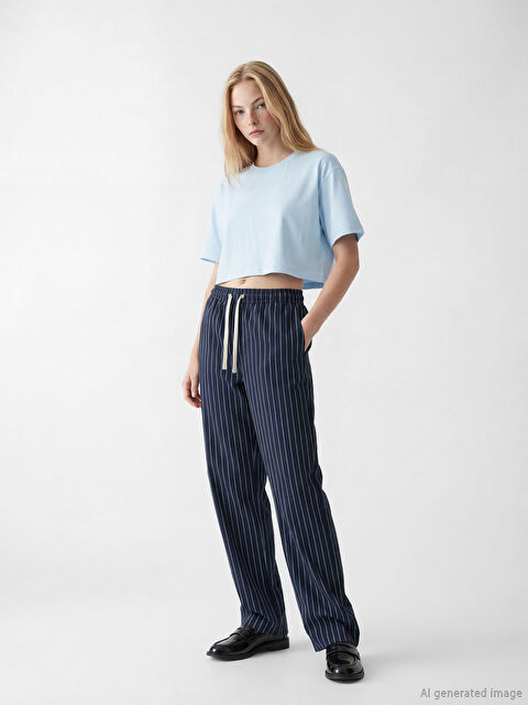 XSIDE بنطلون نسائي مخطط من خليط الكتان