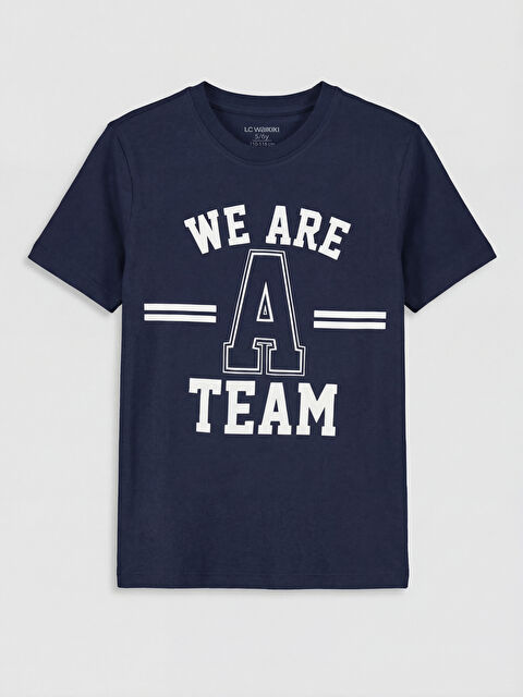 LC WAIKIKI Bisiklet Yaka Slogan Baskılı Erkek Çocuk Tişört