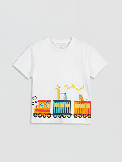 LC WAIKIKI Bisiklet Yaka Tren Baskılı Erkek Çocuk Tişört