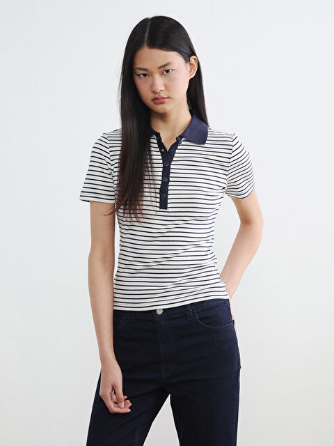 LCW Vision Polo Collar Striped Women's T-Shirt