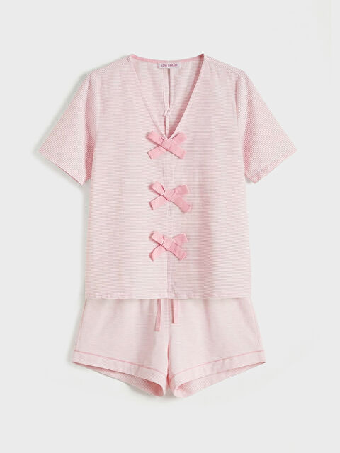 LCW DREAM V Yaka Çizgili Kadın Şortlu Pijama Takımı - S6CK37Z8-LHK