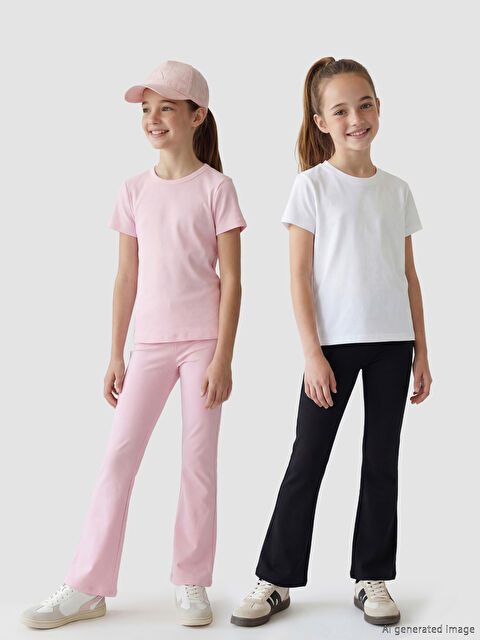 LCW Kids Beli Lastikli Kız Çocuk İspanyol Paça Tayt 2'li - S6CL48Z4-CVL