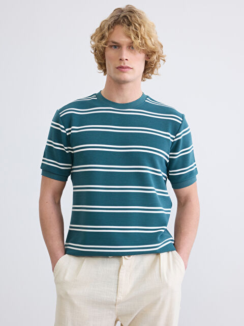 XSIDE Bisiklet Yaka Çizgili Erkek Tişört - S6CM32Z8-LFC