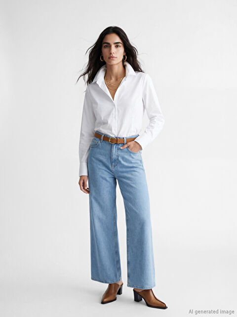 LCW Jeans Beli Kemerli Wideleg Kadın Jean Pantolon