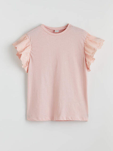 LCW Kids Crew Neck Eyelet Detailed Girls' T-Shirt - S6CN57Z4-G3G