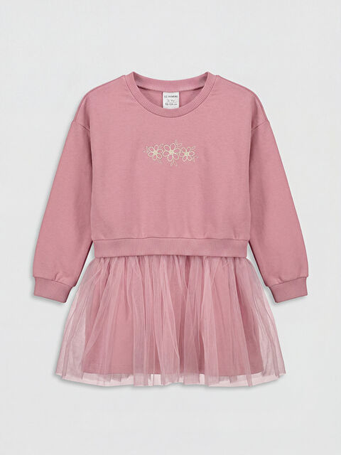 LCW baby Crew Neck Embroidered Girls' 3 Thread Dress - S6CN59Z1-G0U