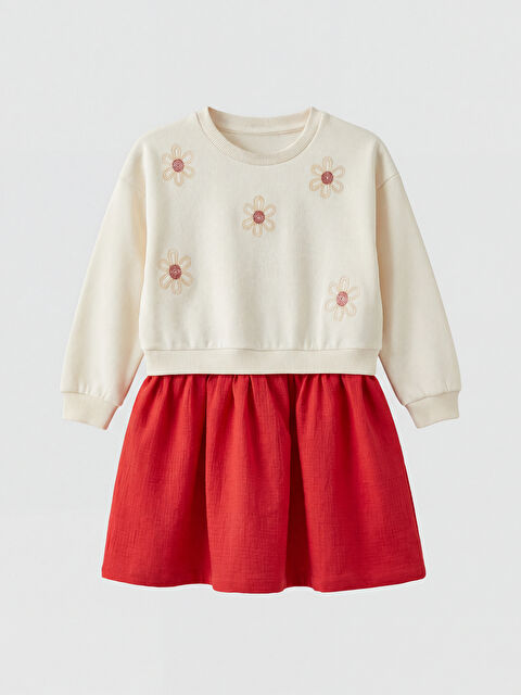 LCW Kids فستان بناتي مطرز بالزهور بياقة دائرية - S6CN64Z1-FRC