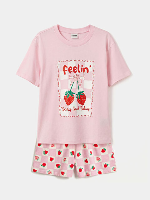 LCW Kids طقم بيجامة قصيرة وردى فتاة - S6CN99Z4-FWW