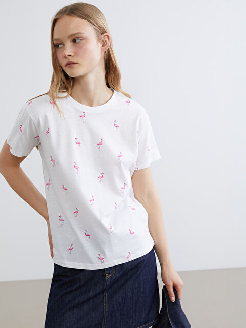 XSIDE Crew Neck T-shirt with Flamingo Print - S6CO30Z8-Q6K
