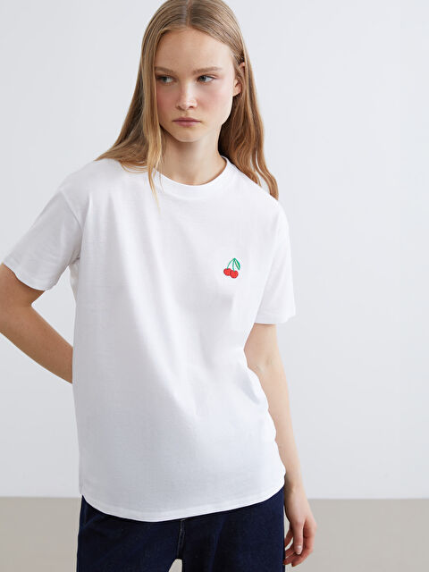 XSIDE Cherry-embroidered crew neck tee. - S6CO31Z8-Q6K