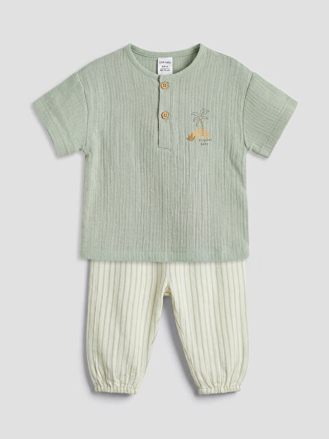 LCW baby Nakışlı Erkek Bebek Müslin Tişört ve Pantolon - S6CO60Z1-ZS4