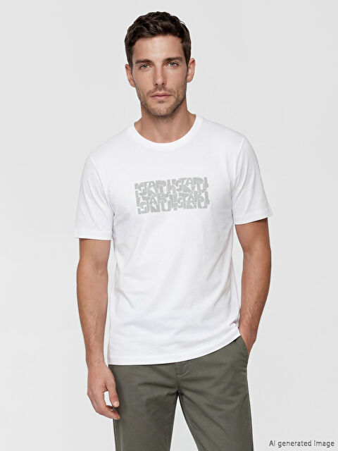 LCWAIKIKI Classic Bisiklet Yaka Baskılı Erkek Tişört