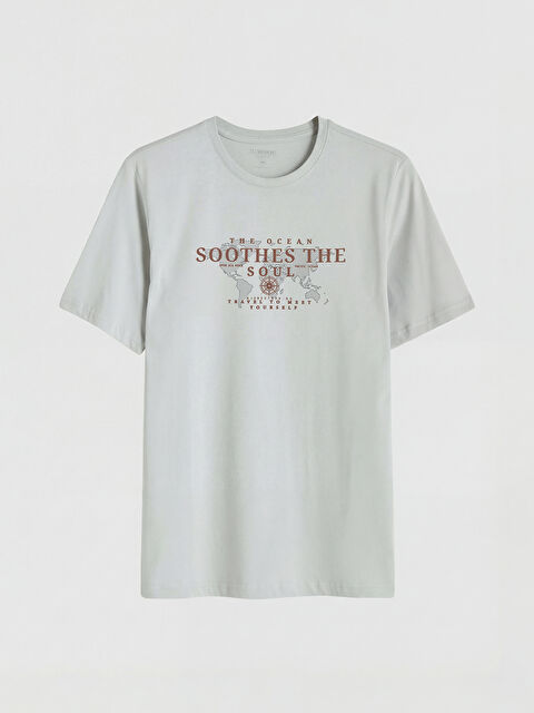 LCWAIKIKI Classic Bisiklet Yaka Baskılı Penye Erkek Tişört