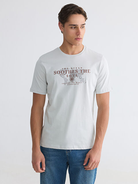 LCWAIKIKI Classic Bisiklet Yaka Baskılı Penye Erkek Tişört