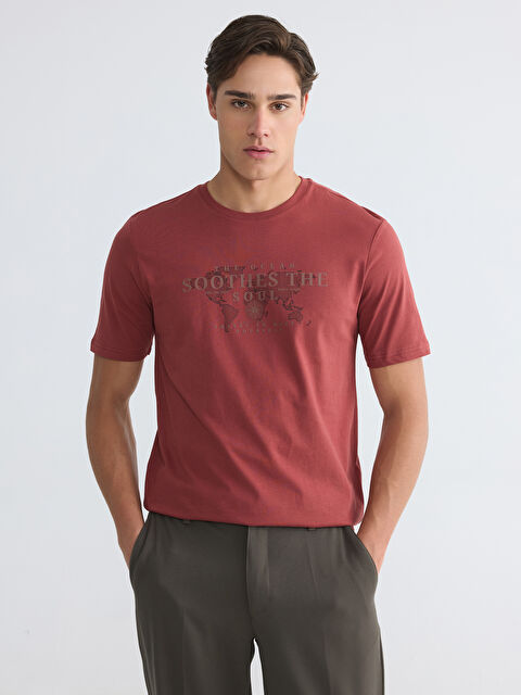 LCWAIKIKI Classic Bisiklet Yaka Baskılı Penye Erkek Tişört