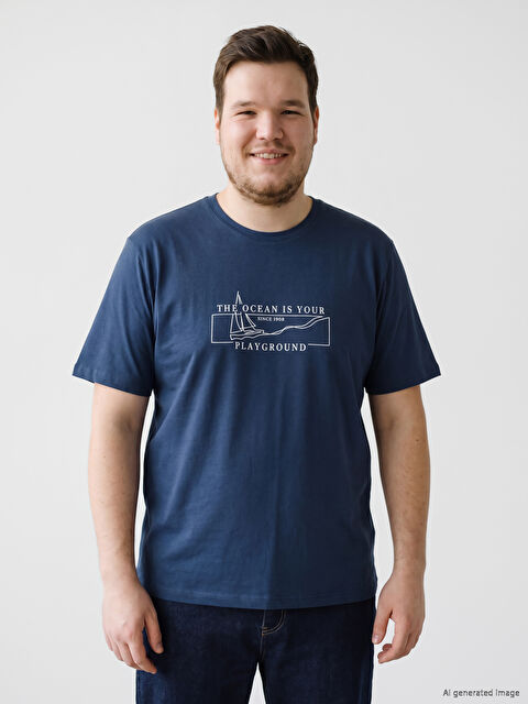 LCWAIKIKI Classic Bisiklet Yaka Baskılı Erkek Tişört