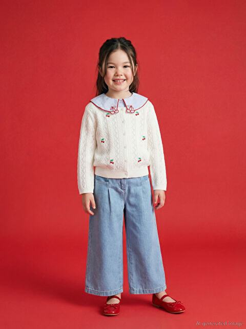 LCW Kids Beli Lastikli Wideleg Kız Çocuk Jean Pantolon - S6CP19Z1-507