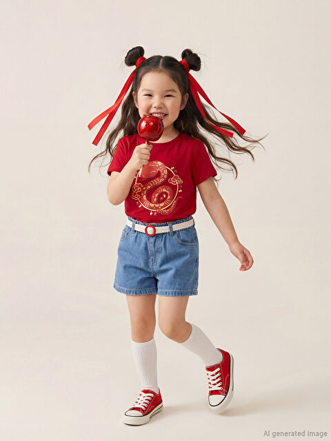 LCW Kids Beli Kemerli Kız Çocuk Jean Şort - S6CP22Z1-507