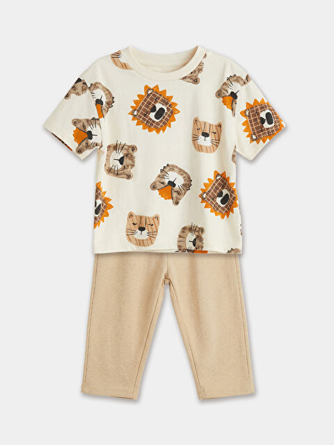 LCW baby Bisiklet Yaka Hayvan Baskılı Erkek Bebek Tişört Ve Pantolon - S6CP40Z1-LRB