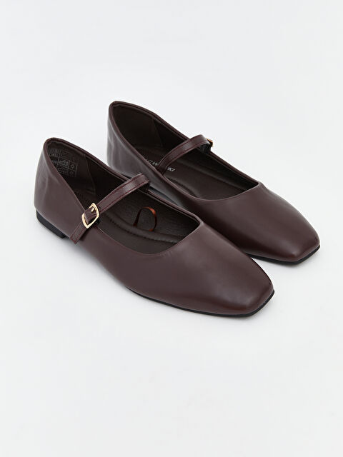 LCW STEPS Square-toe, leather-look ballet flats for women. - S6CQ20Z8-CWK