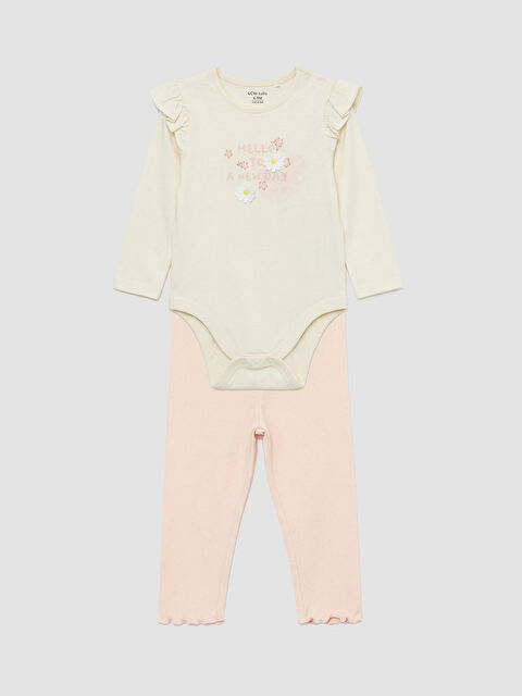 LCW baby Ruffled, floral-print baby girl snap-closure bodysuit and leggings. - S6CR49Z1-FDL