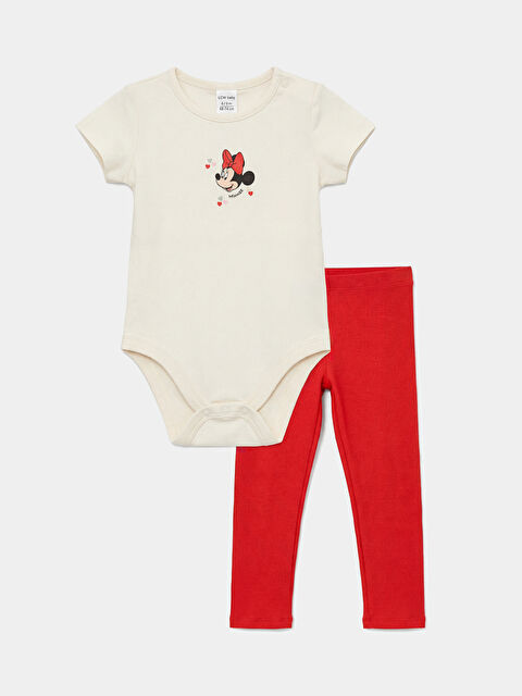 LCW baby  Minnie Mouse Baskılı Kız Bebek Çıtçıtlı Body ve Tayt - S6CR95Z1-FDL