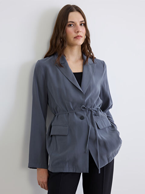 LCW STUDIO Belted Sash Linen-Look Women's Blazer Jacket - S6CU51Z8-CTH