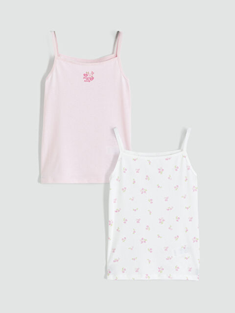 LCW Kids Kare Yaka Çiçekli Kız Çocuk Atlet 2'li - S6CU64Z1-LU7