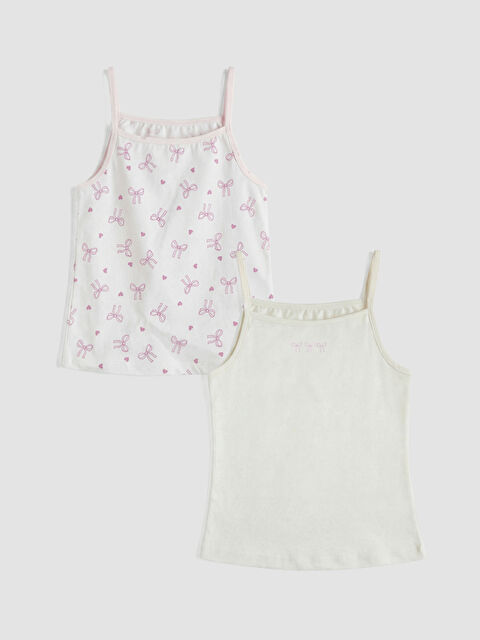 LCW Kids Kare Yaka Fiyonk Baskılı Kız Çocuk Atlet 2'li	 - S6CU66Z1-LT4