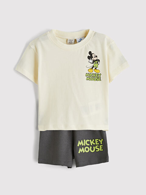 LCW baby Mickey Mouse Printed Baby Boy T-Shirt and Shorts Set - S6CV12Z1-FDV