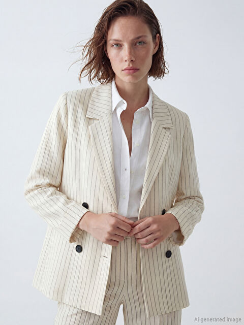 LCWAIKIKI Classic Ριγέ σακάκι από μείγμα λινό για γυναίκες - S6CV16Z8-LE8