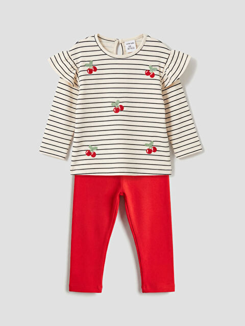 LCW baby Çizgili Nakışlı Kız Bebek Tişört ve Tayt - S6CV64Z1-LE4