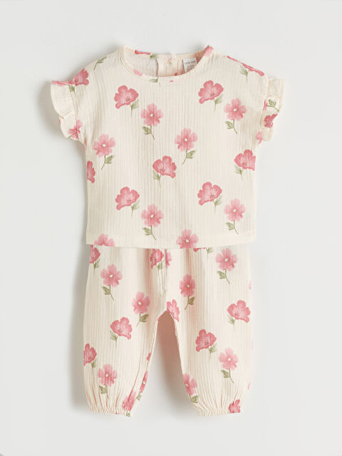 LCW baby Çiçekli Kız Bebek Müslin Bluz ve Pantolon - S6CY05Z1-LRA