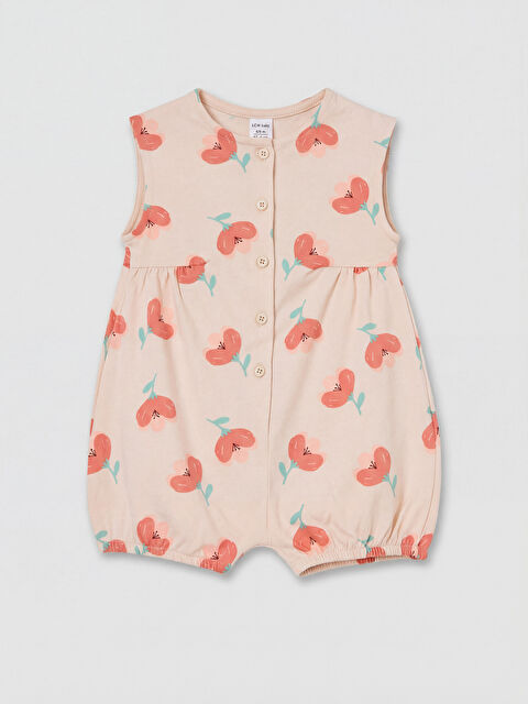 LCW baby Bisiklet Yaka Baskılı Kız Bebek Penye Tulum