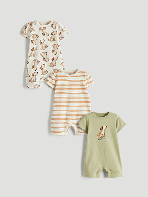 LCW baby Bisiklet Yaka Baskılı Erkek Bebek Penye Tulum 3'lü  - S6CY37Z1-LRB