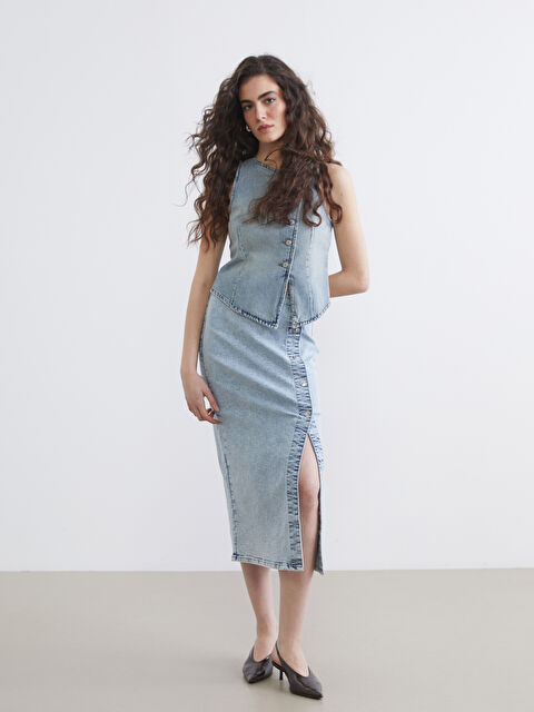 LCWAIKIKI Classic Dar Fit Yırtmaçlı Jean Etek - S6DA24Z8-311