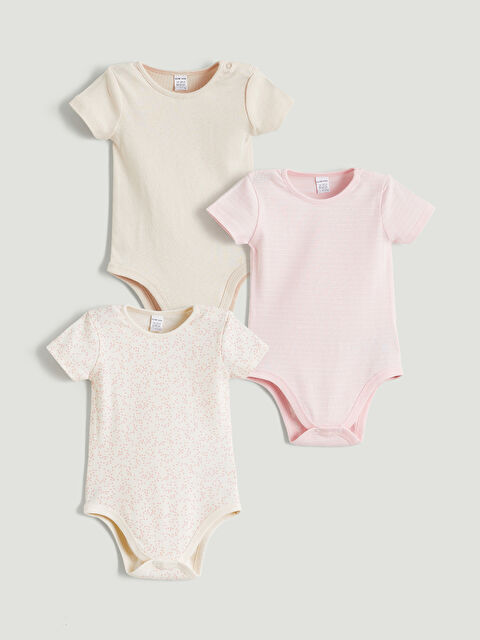 LCW baby Bisiklet Yaka Kız Bebek Çıtçıtlı Body 3'lü - S6DA65Z1-LRA