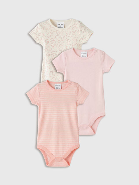 LCW baby Bisiklet Yaka Kız Bebek Çıtçıtlı Body 3'lü - S6DA65Z1-LRA