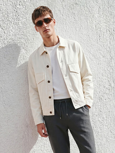 LCW Vision Loose Fit Gömlek Yaka Erkek Gabardin Mont