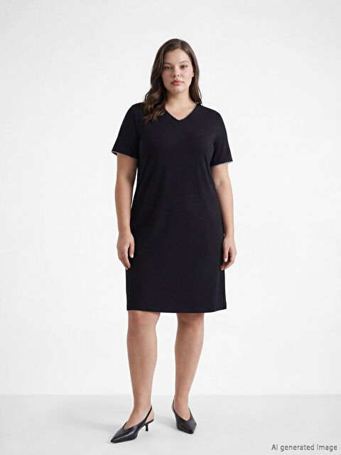 LCW Grace V-Neck A-Line Dress - S6DA74Z8-CVL