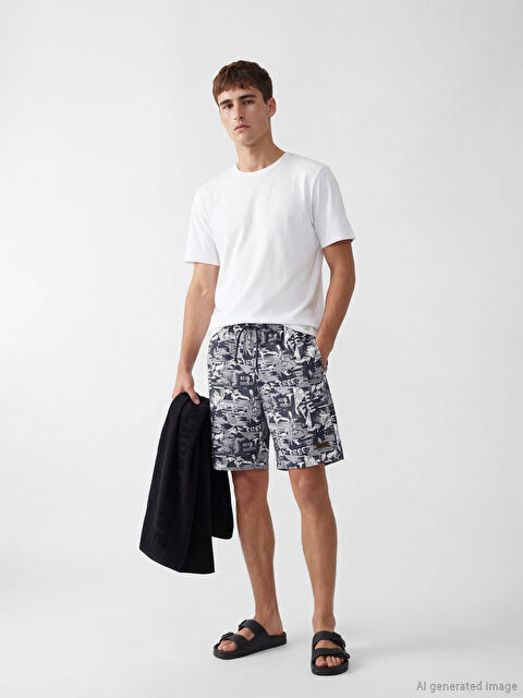 LCW SWIMWEAR Diz Altı Boy Desenli Erkek Deniz Şortu - S6DB31Z8-HG0
