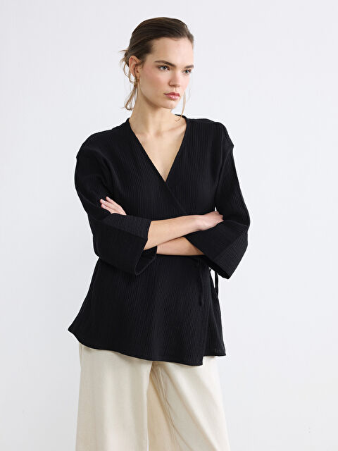 LCW Vision Textured Wrap-Front Kimono - S6DB66Z8-CVL