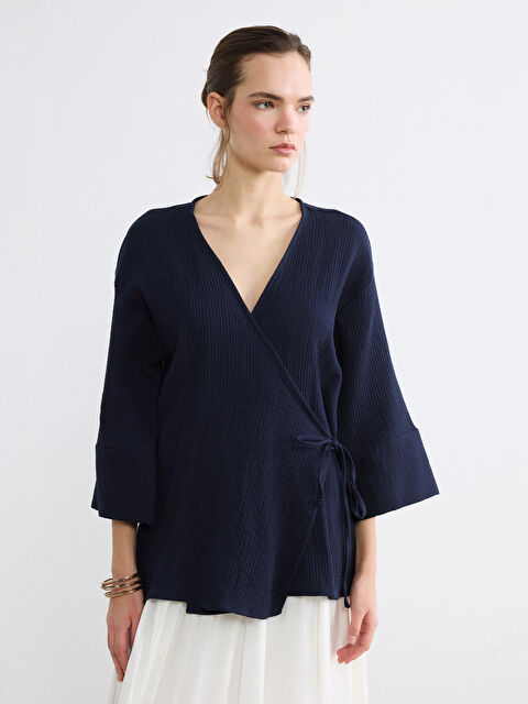 LCW Vision Textured Women's Kimono with a Wrap Collar - S6DB66Z8-VZX