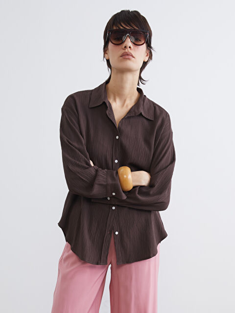 LCW Vision Textured Oversized Women's Shirt - S6DB67Z8-D2N