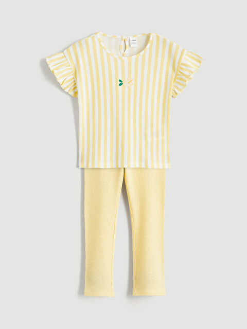 LCW Kids Embroidered crew-neck T-shirt and leggings set for girls. - S6DC47Z1-LKF